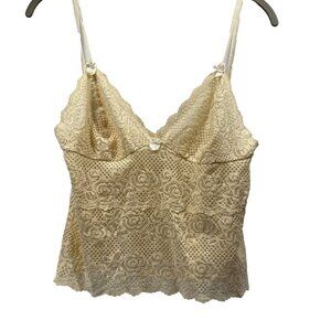 Babydoll Women Camisole Tank Top Size S Beige Lace Stretch Adjustable Straps Y2K